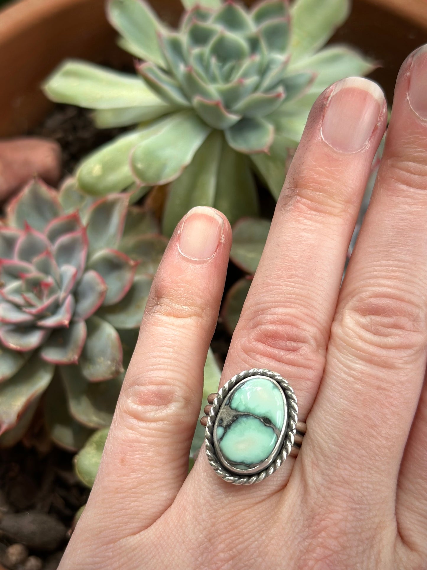 Calypso Variscite Twist Ring in size 7
