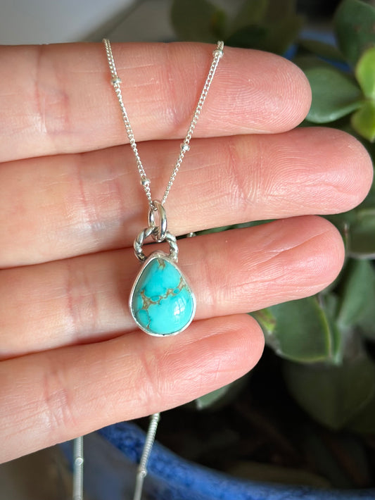 Thunderbird Turquoise Teardrop Pendant Deeper Blue
