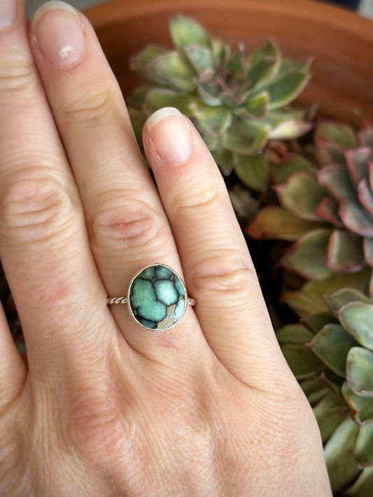 Desert Bloom Variscite Twist Stacker Ring in size 7-1/4