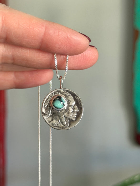 Indian Head Buffalo Nickel Antelope Hill Variscite Necklace 1929