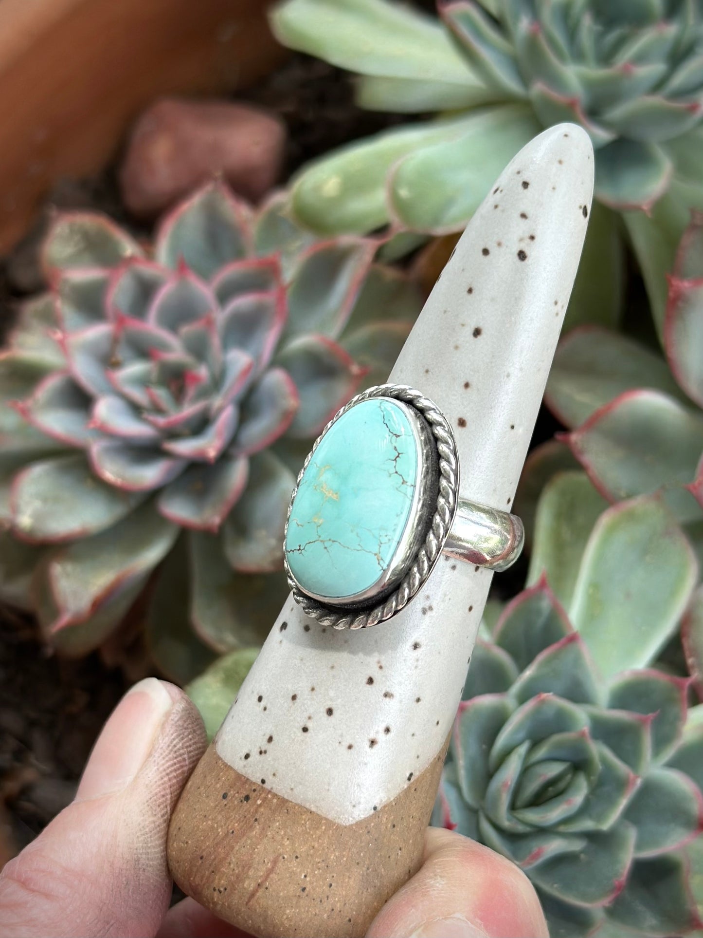 Royston Turquoise Twist Ring in size 7.25 to 7.5