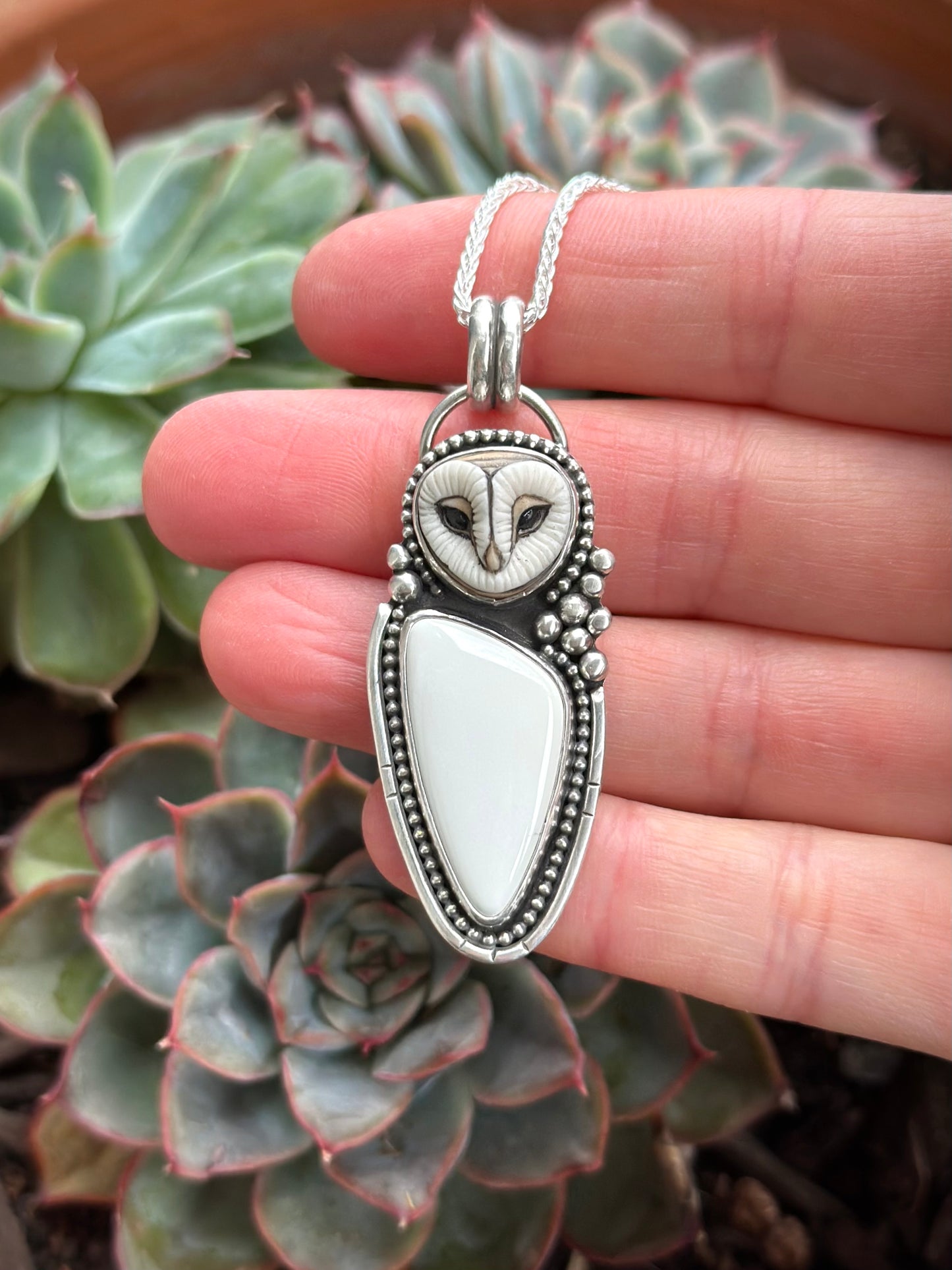 Emerald Basin Variscite + Laura Mears Owl Face Pendant