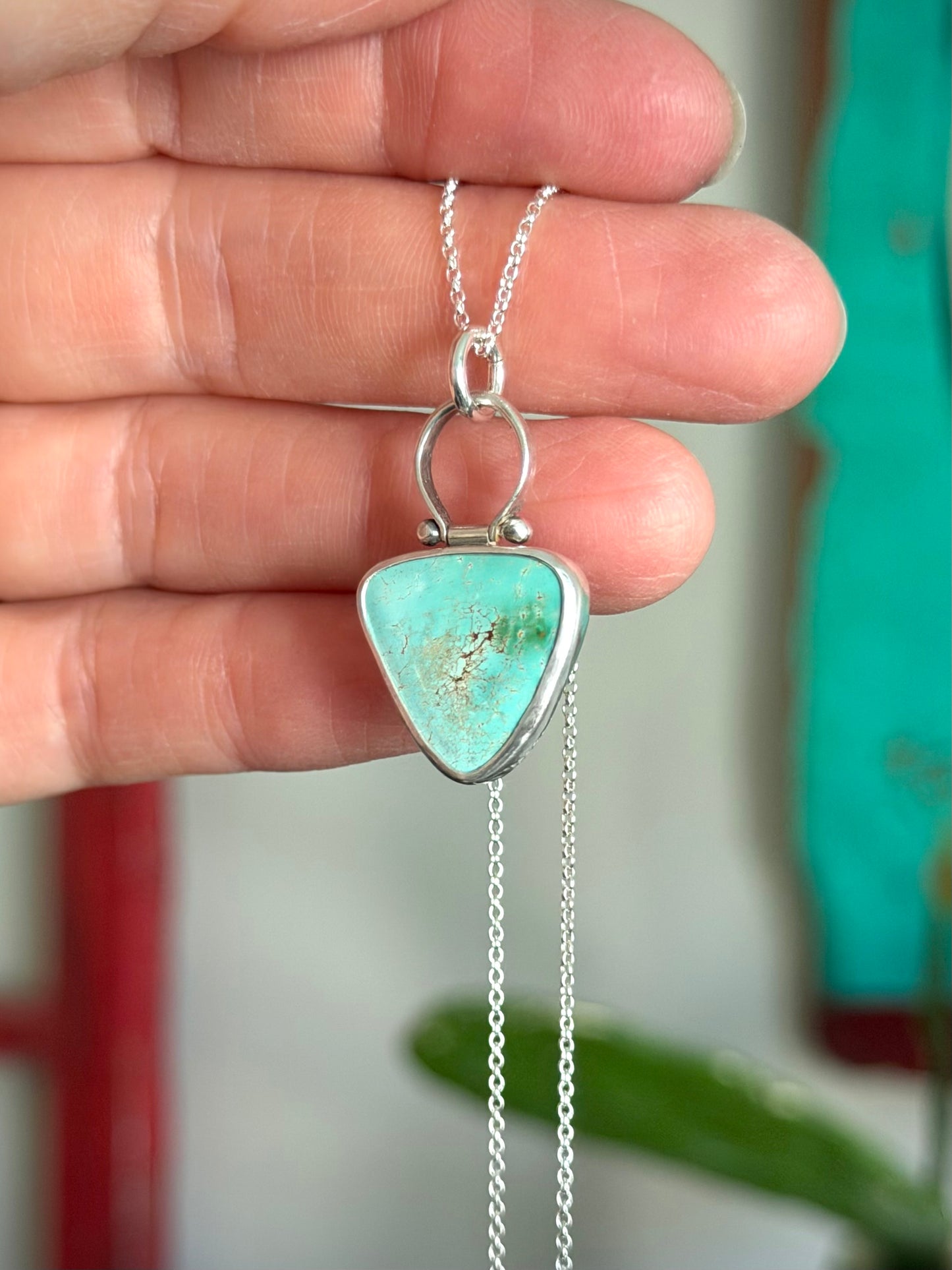 Royston Royal Blue Turquoise Triangle Necklace in Pale Blue