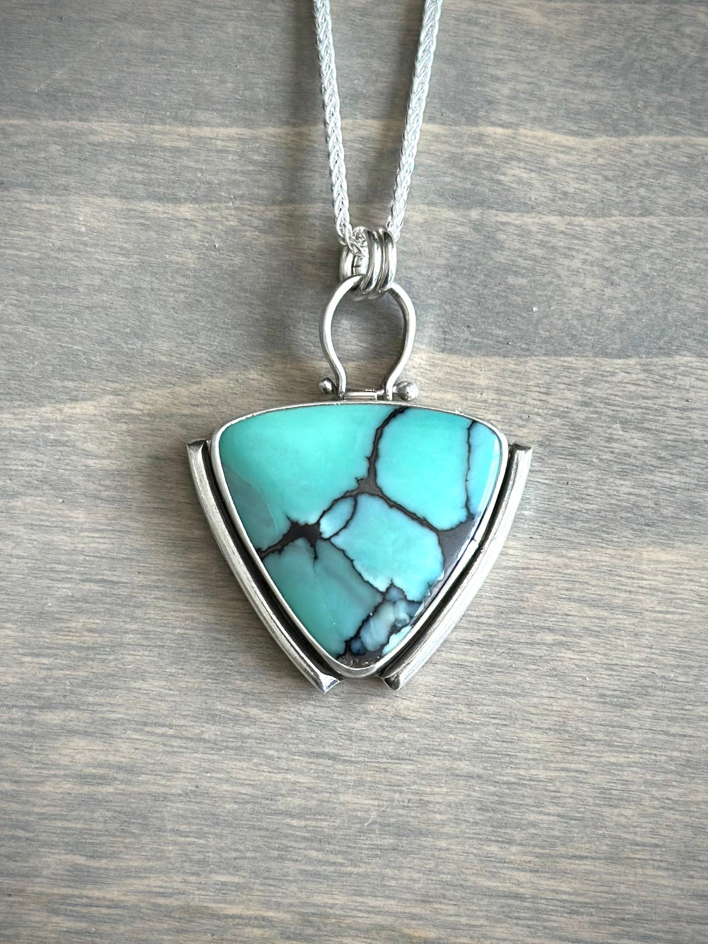 High Grade Desert Bloom Variscite Pendant with black host