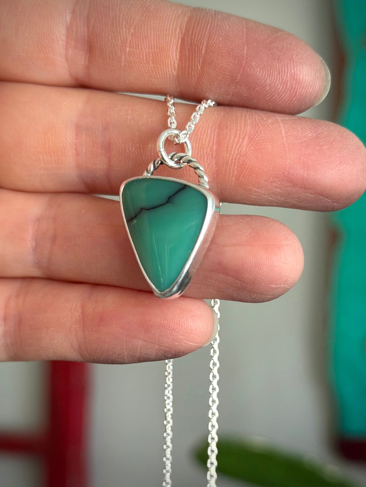 Desert Bloom Variscite Scalene Triangle Pendant with Twist