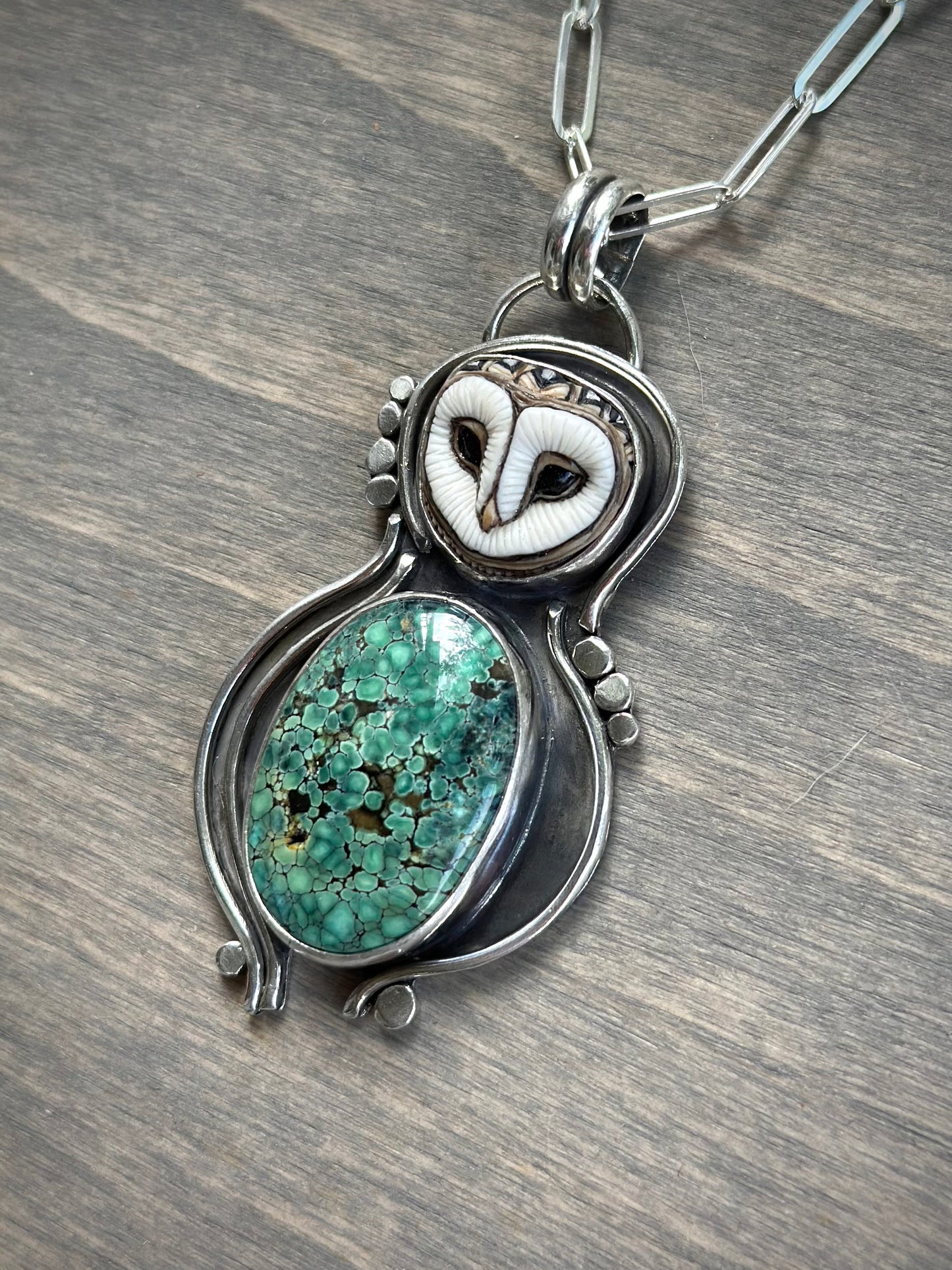 C+T Variscite + Laura Mears Owl Face Pendant