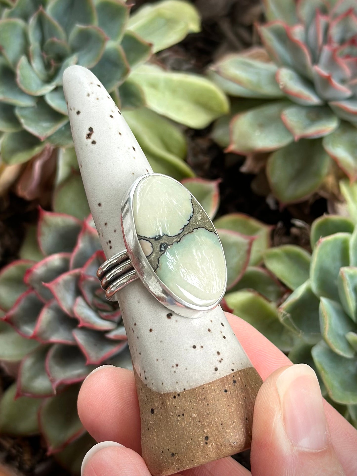 Ivory Desert Bloom Variscite Ring size 8.5 to 8.75