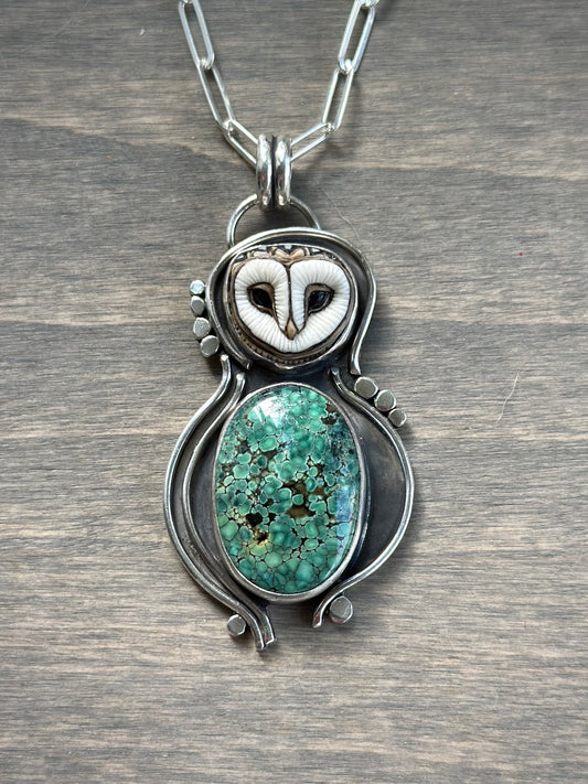 C+T Variscite + Laura Mears Owl Face Pendant