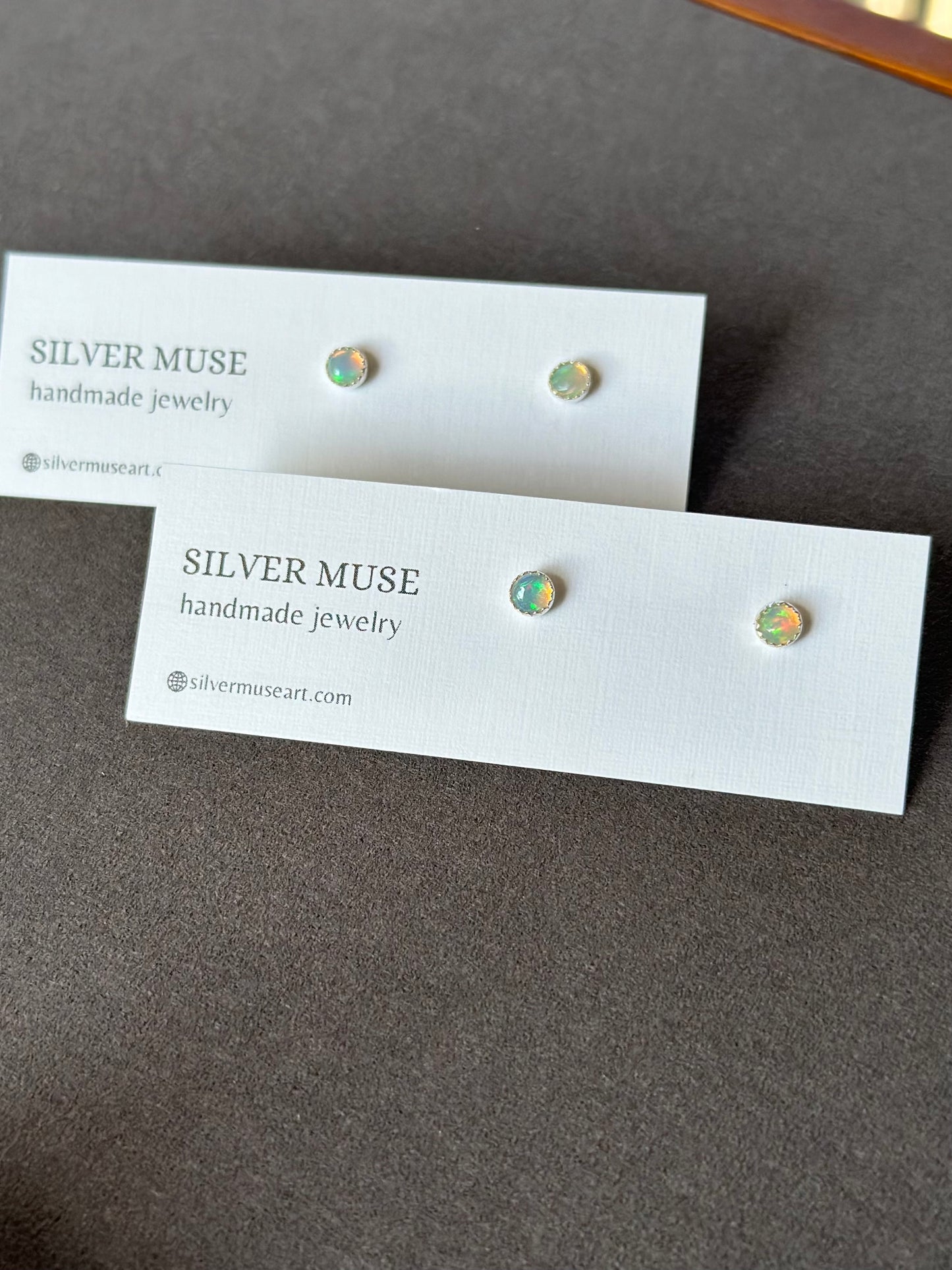 Ethiopian Opal Sterling Silver Stud Earrings