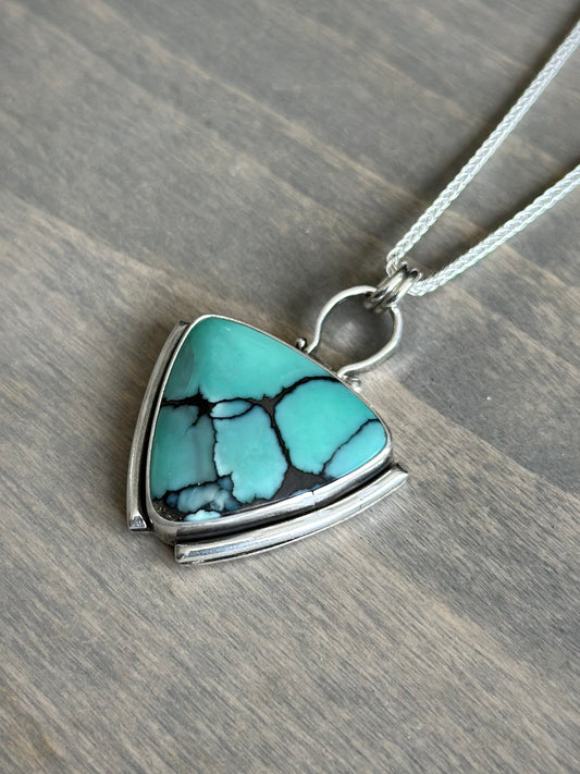 High Grade Desert Bloom Variscite Pendant with black host