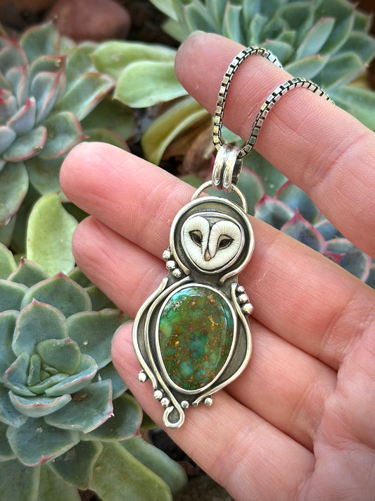 Catalina Turquoise + Laura Mears Owl Face Pendant