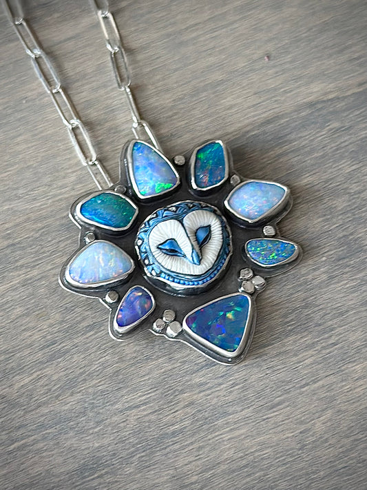 Blue Opal Athena Laura Mears Owl Pendant
