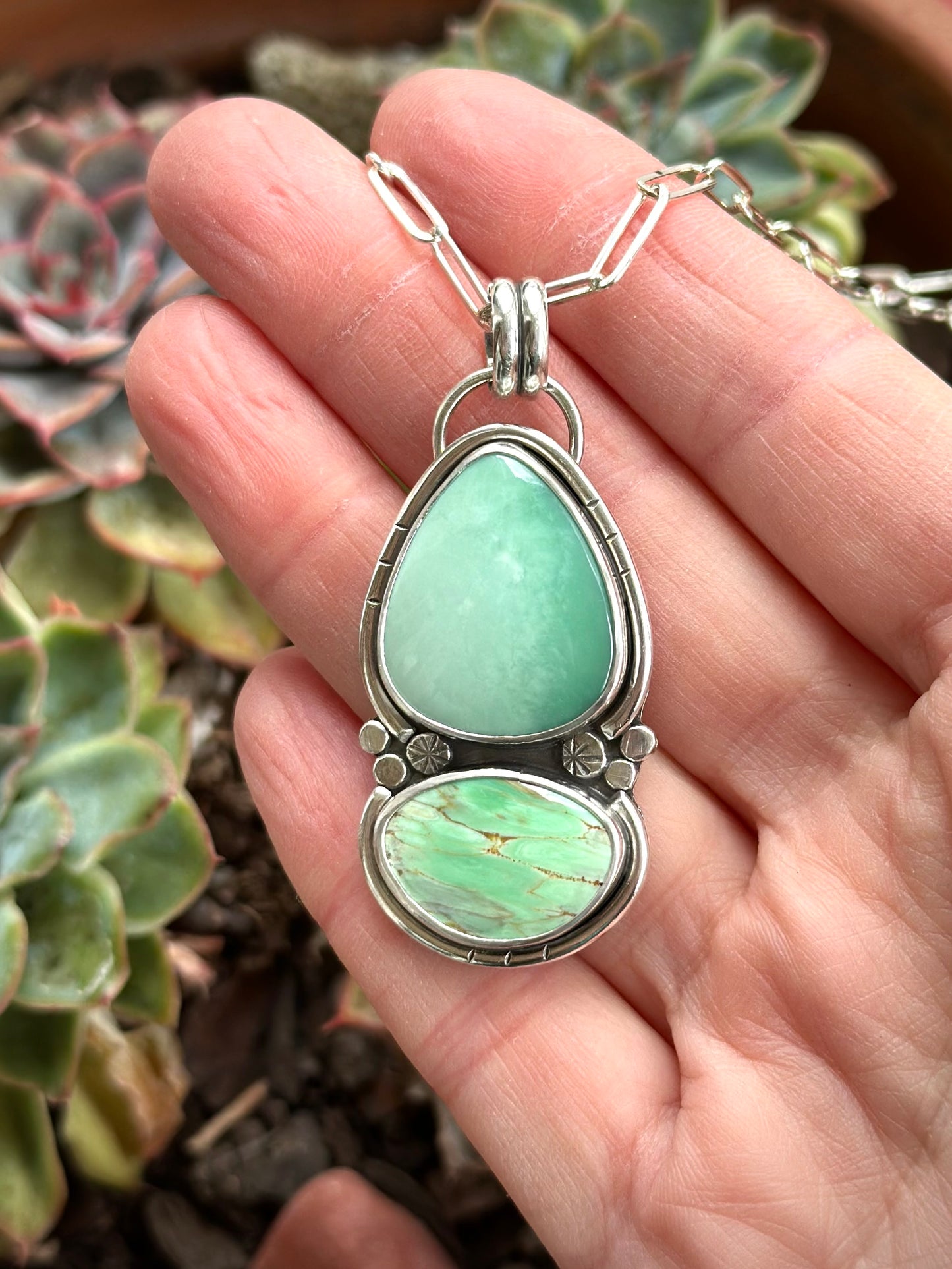 Desert Bloom + Australian Variscite Color Totem Pendant Large