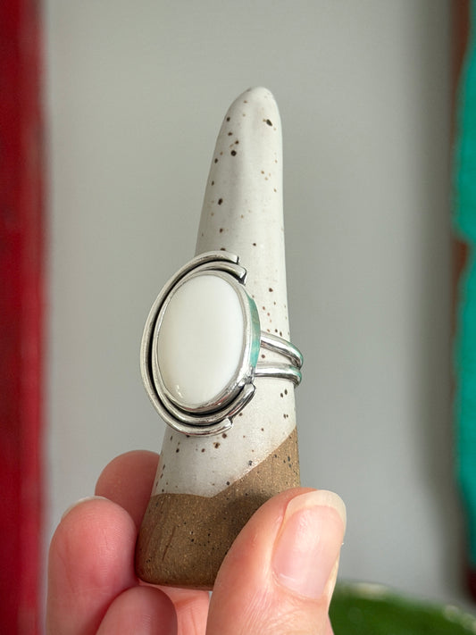 White Buffalo Art Deco Ring size 9.5
