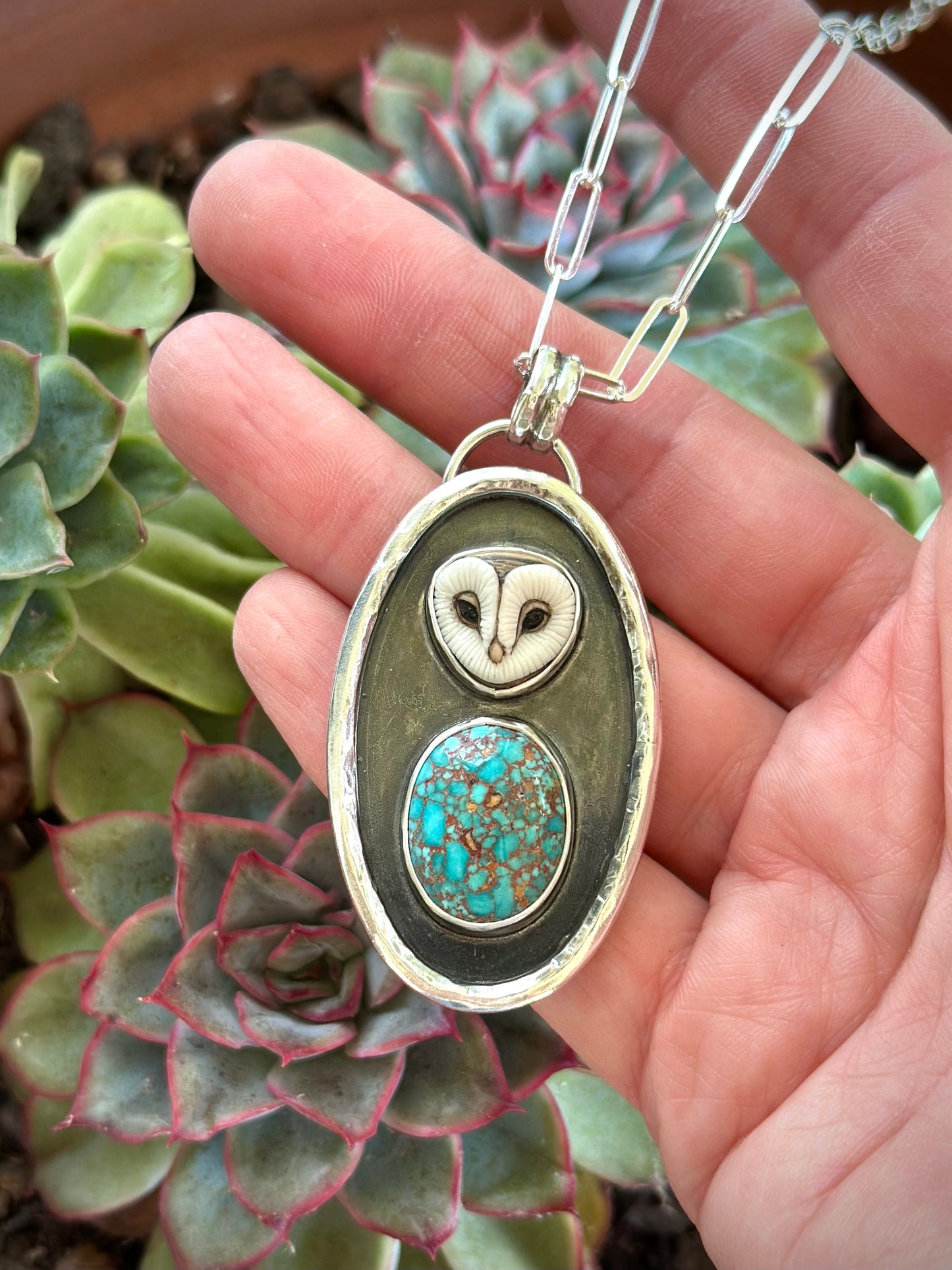 Catalina Turquoise + Laura Mears Owl Face Shadowbox Pendant