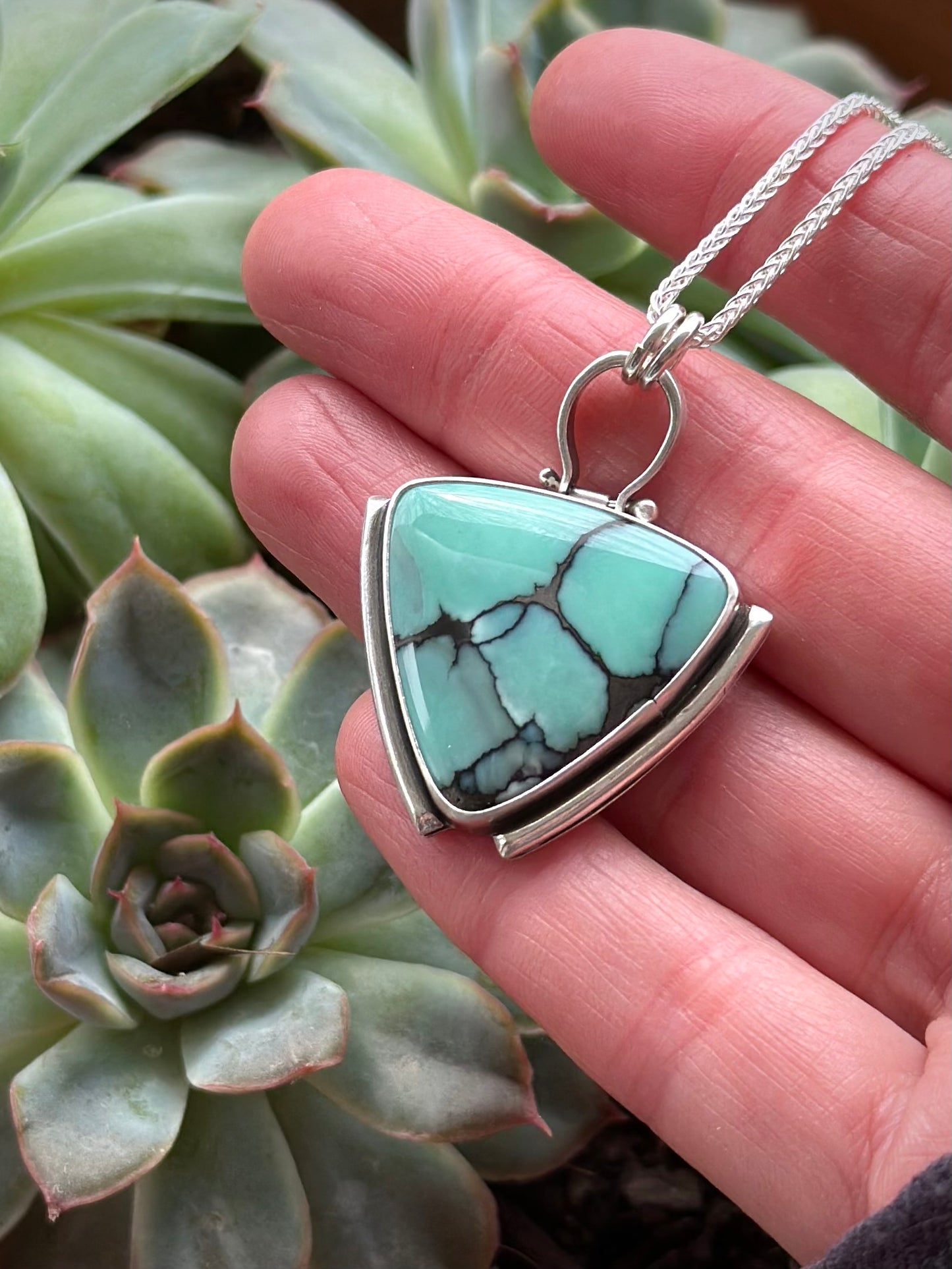 High Grade Desert Bloom Variscite Pendant with black host