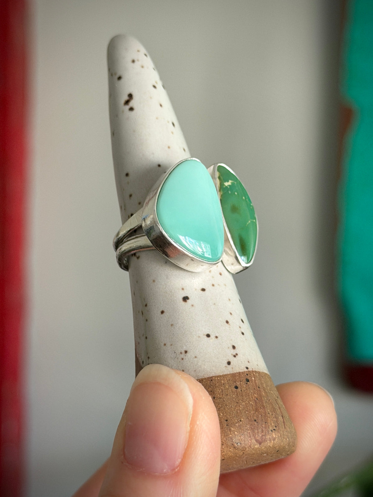 Desert Bloom Variscite + Royston Turquoise Semi Adjustable Ring size 8.25