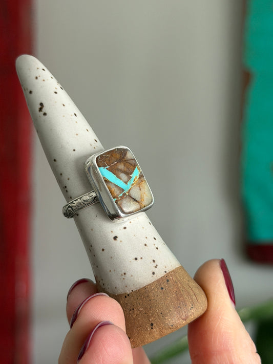 Royston Ribbon Turquoise Ring Fleur Band size 8.25