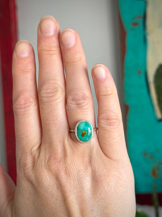 Emerald Valley Turquoise Ring Twist Band in Green size 6.75