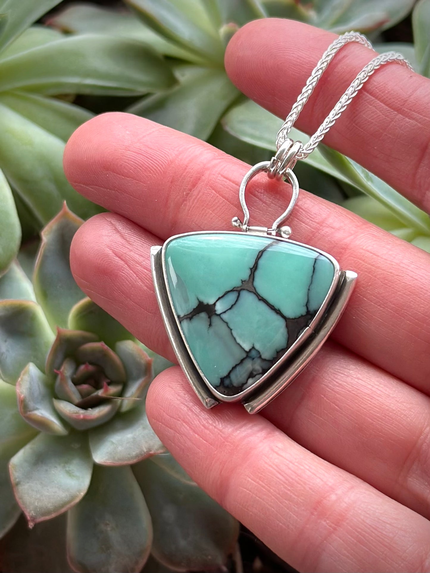 High Grade Desert Bloom Variscite Pendant with black host