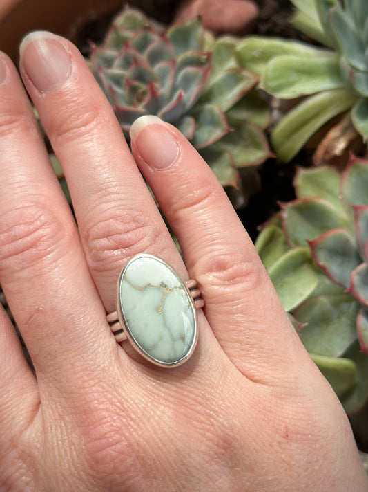 Emerald Basin Variscite Shadowbox Ring in size 7-3/4 to 8