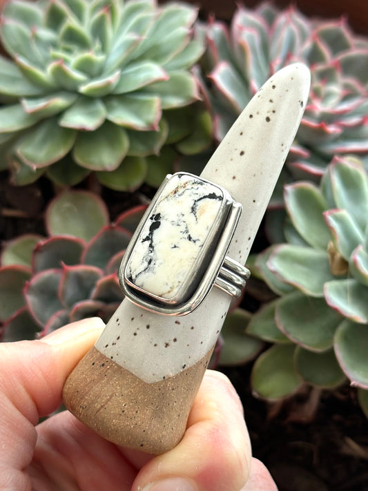 White Buffalo Art Deco Ring in size 9