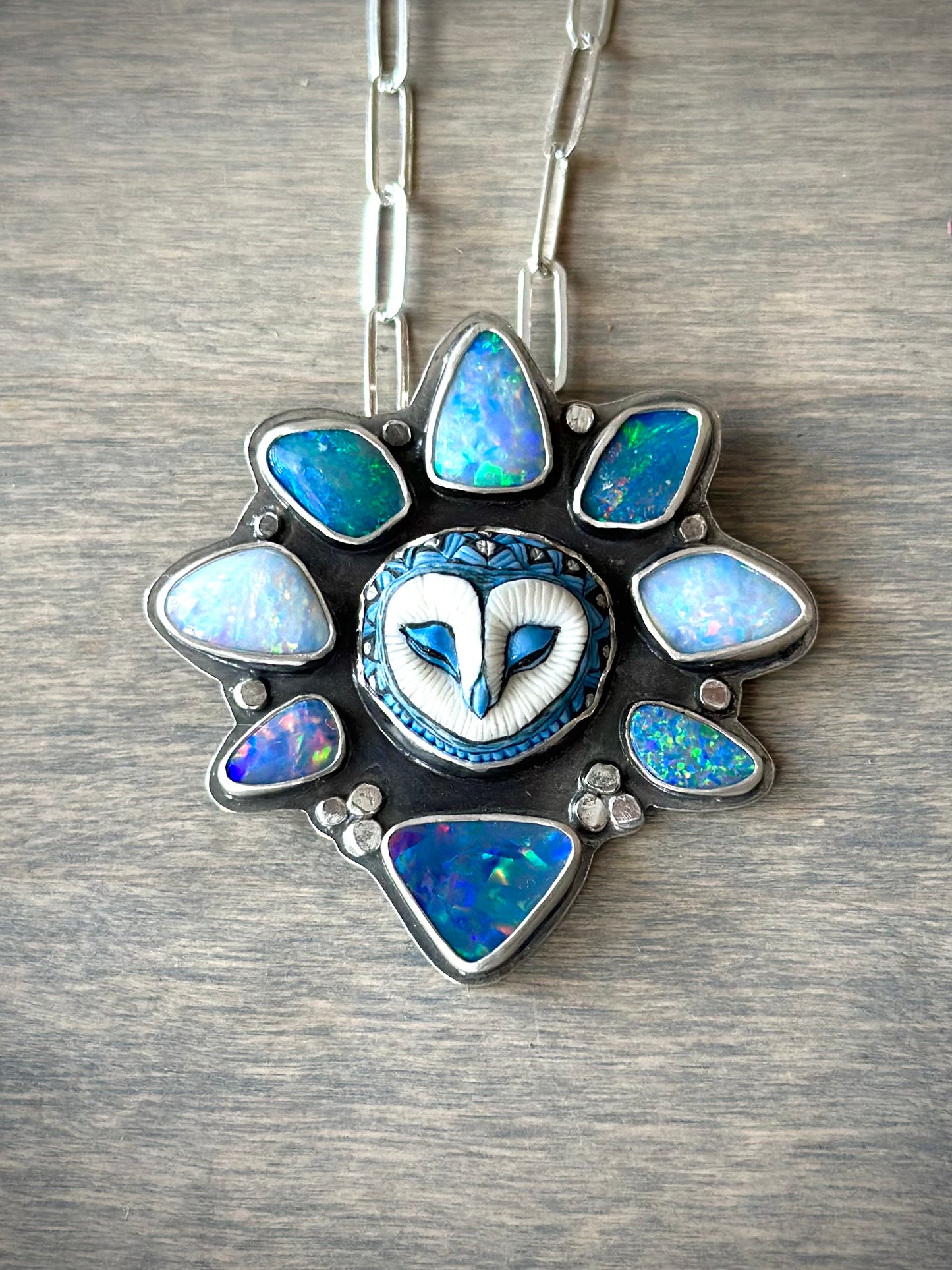 Blue Opal Athena Laura Mears Owl Pendant