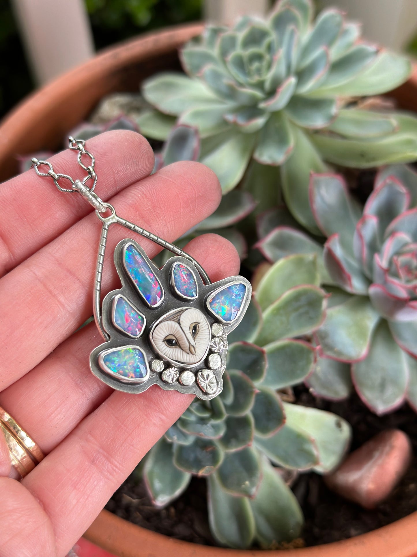 Laura Mears Owl with Coober Pedy Opal Crown Pendant