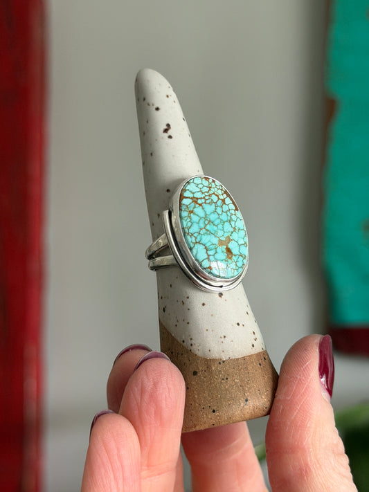 #8 Turquoise Art Deco Crescent Ring size 8.25