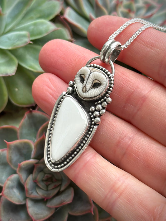 Emerald Basin Variscite + Laura Mears Owl Face Pendant