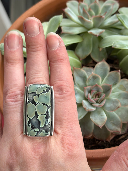 Nautilus Variscite Olive Art Deco Ring in size 9.5