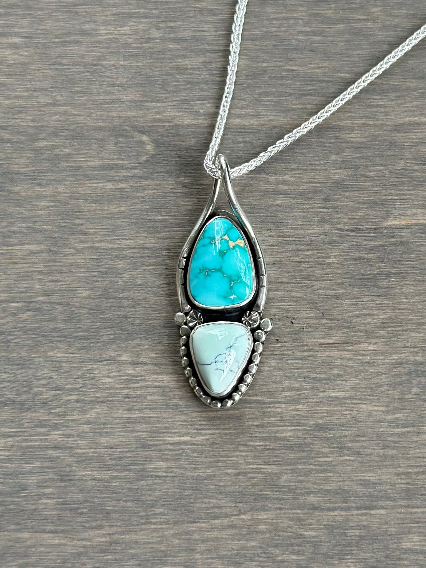 Fox Turquoise + Emerald Basin Variscite Wishbone Pendant