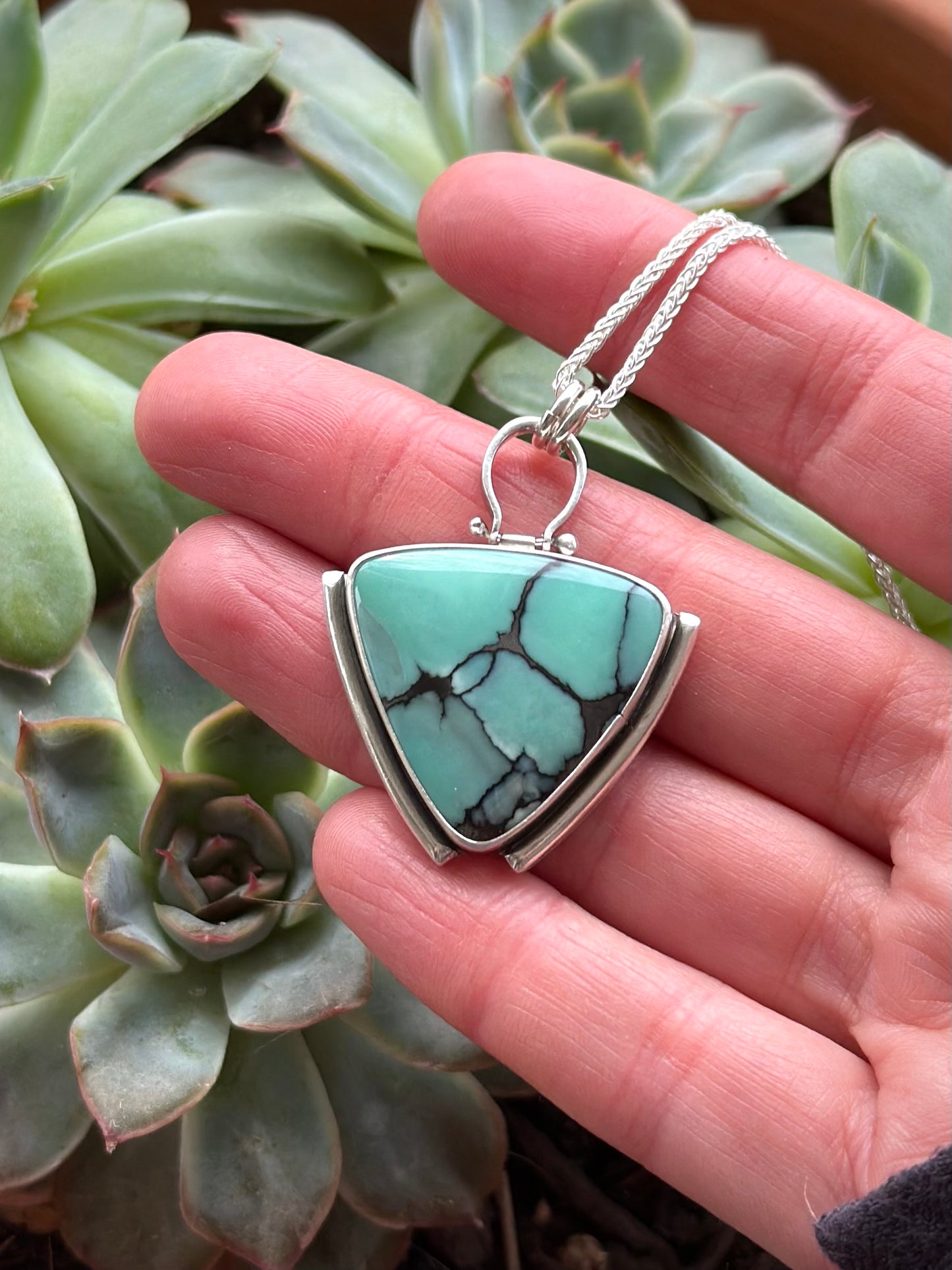High Grade Desert Bloom Variscite Pendant with black host