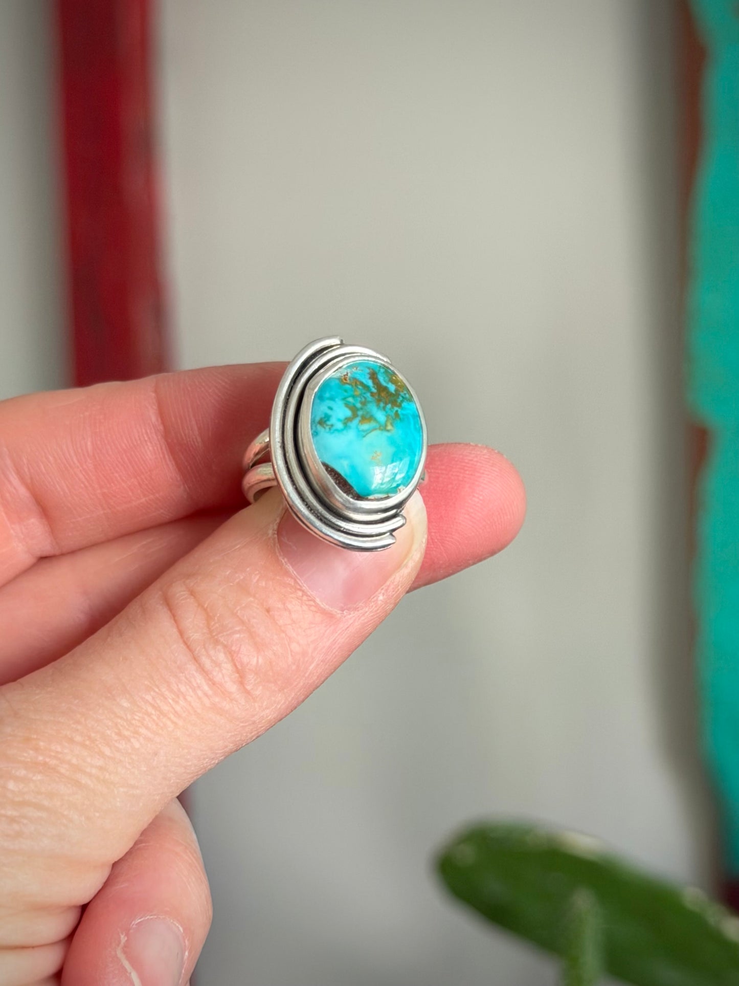 Thunderbird Turquoise Art Deco Ring size 7.5