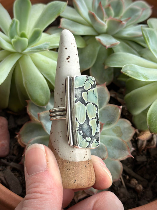 Nautilus Variscite Olive Art Deco Ring in size 9.5