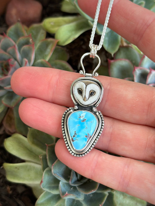 Golden Hills Turquoise + Laura Mears Owl Face Pendant