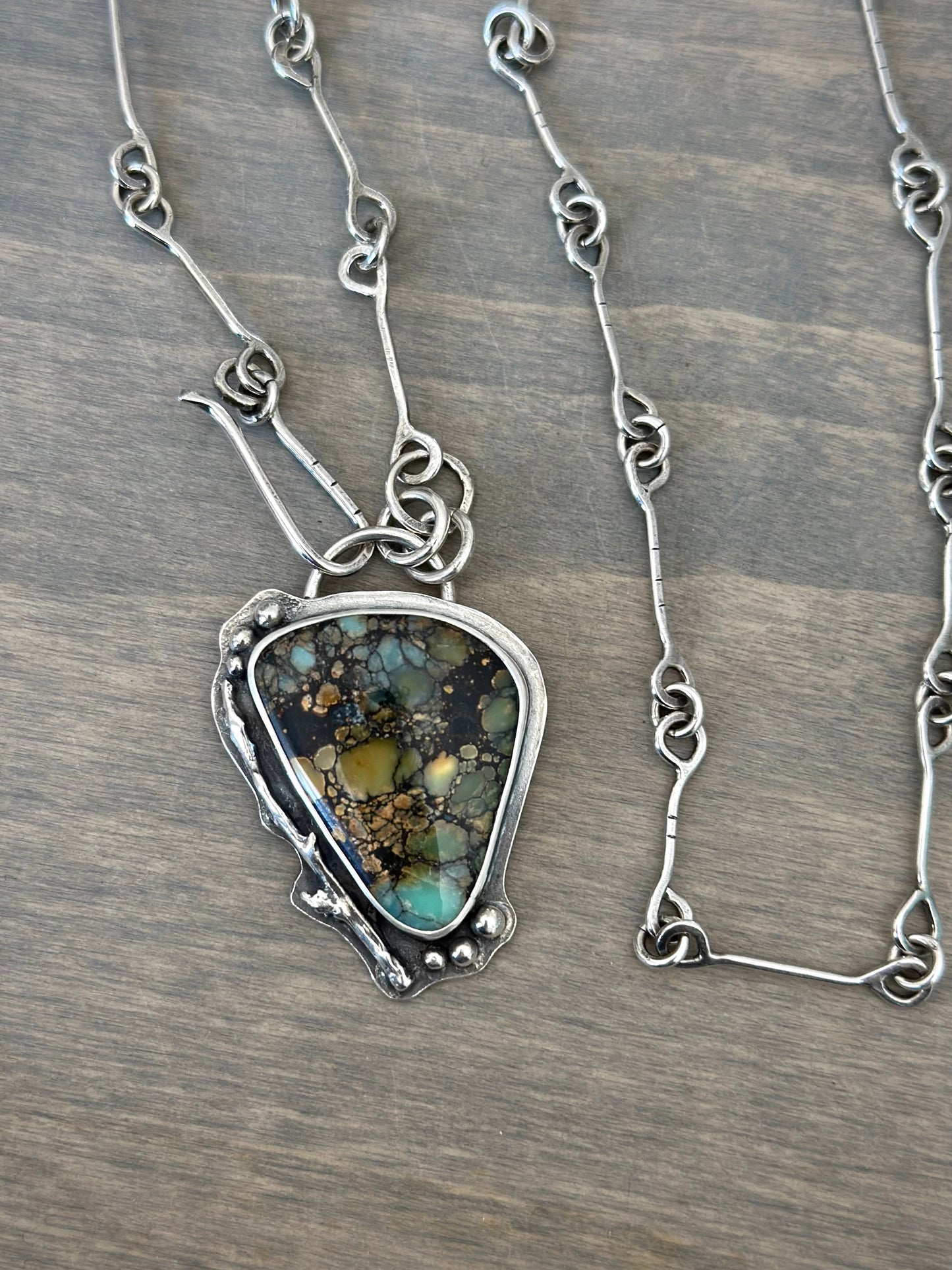 High Grade New Lander Variscite Polychrome Pendant with Handmade Chain