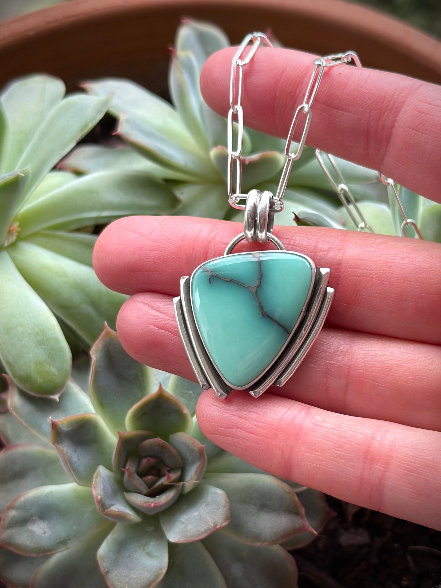 Art Deco Desert Bloom Variscite Pendant