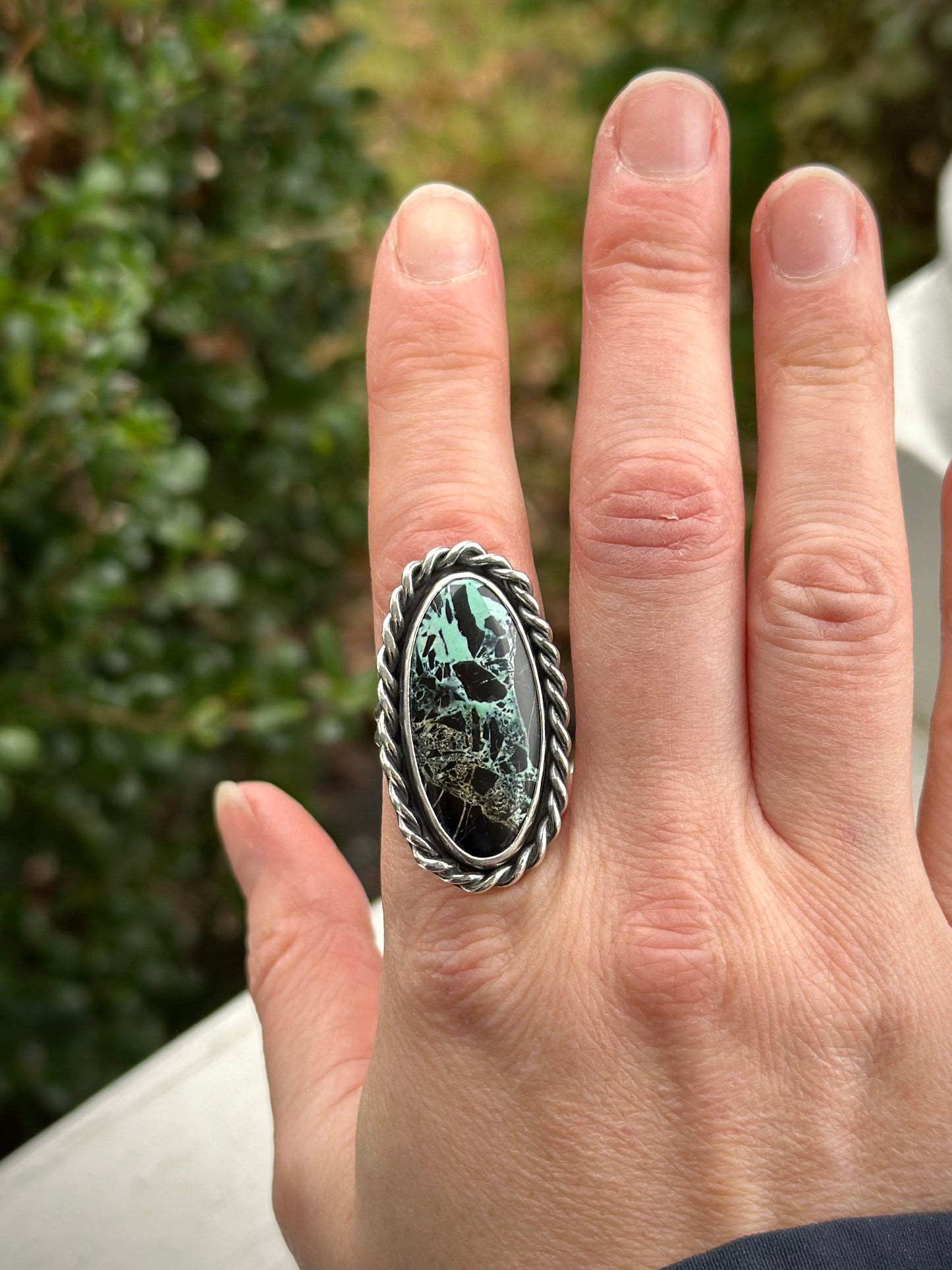 San Pedro Variscite Twist Ring in size 8.5