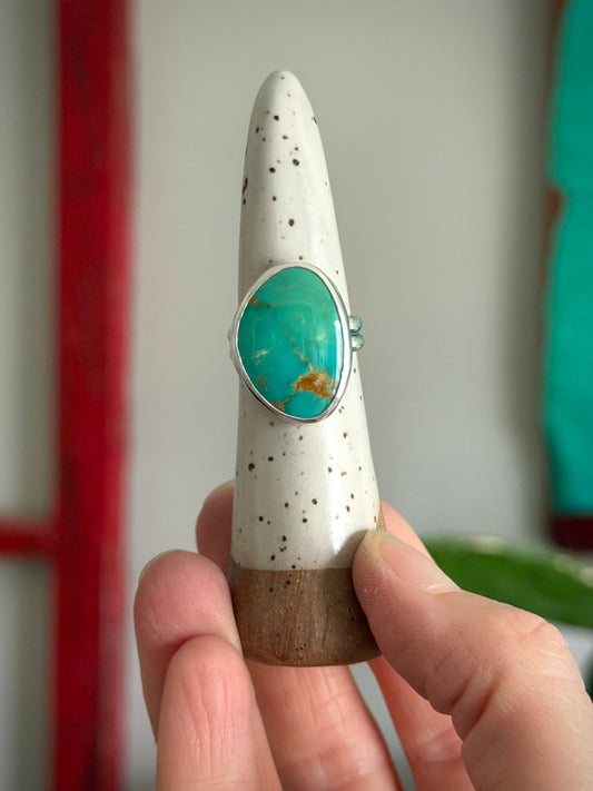 Kingman Gold Turquoise Ring in size 7