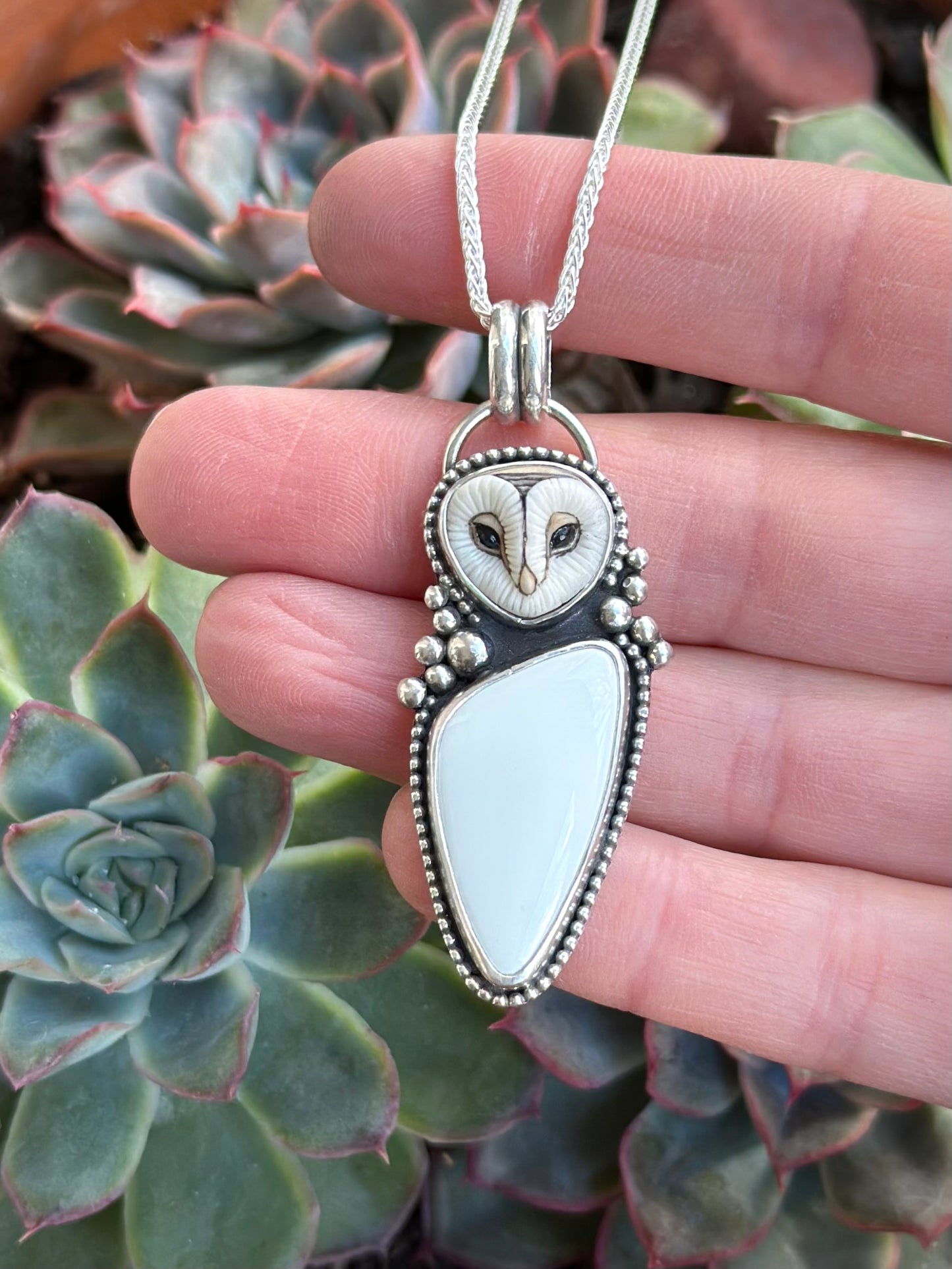 Emerald Basin Variscite + Laura Mears Owl Face Pendant