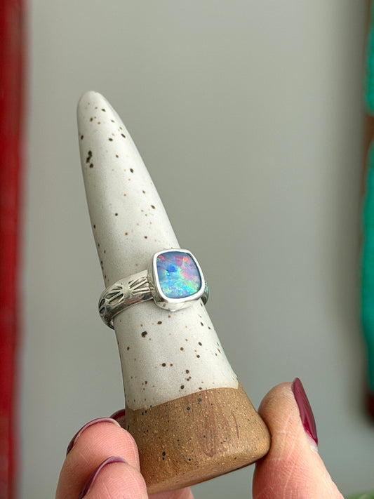 Coober Pedy Opal Ring Square size 9.25 STAMPED BAND