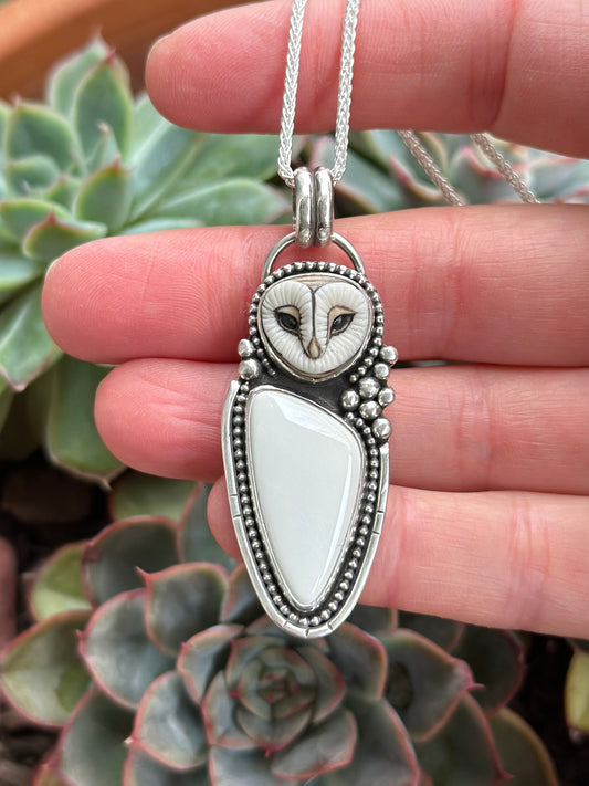 Emerald Basin Variscite + Laura Mears Owl Face Pendant