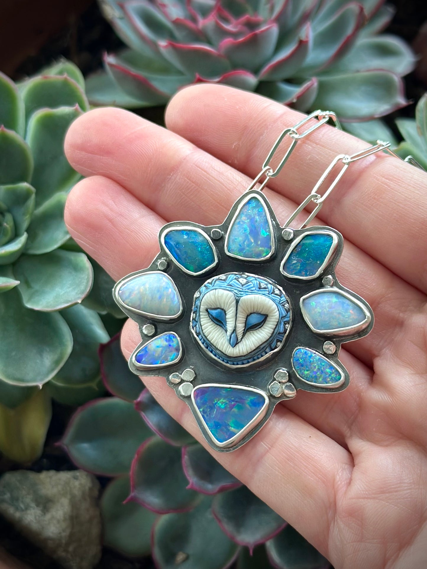 Blue Opal Athena Laura Mears Owl Pendant
