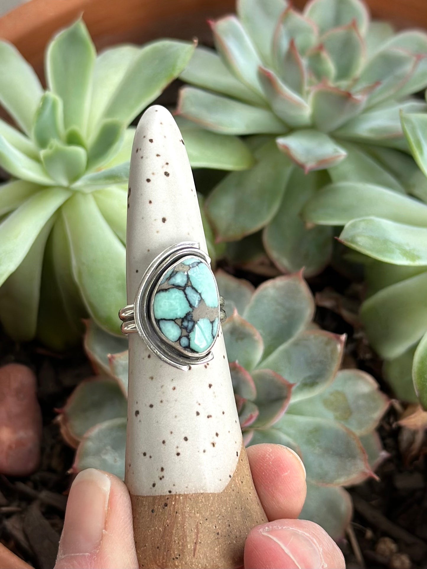 Desert Bloom Variscite Art Deco Ring in size 7