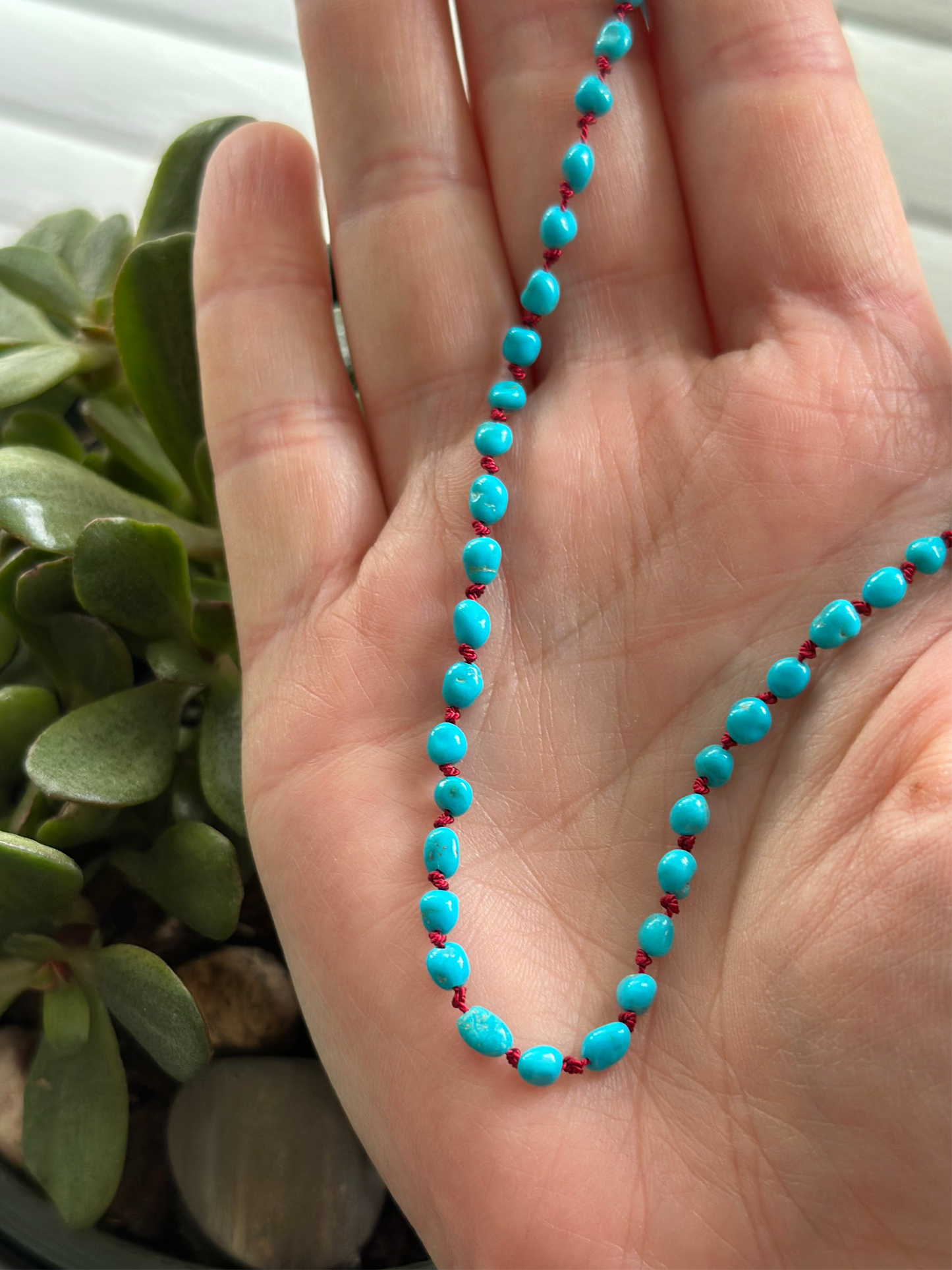 Turquoise Beaded RED Silk Necklace