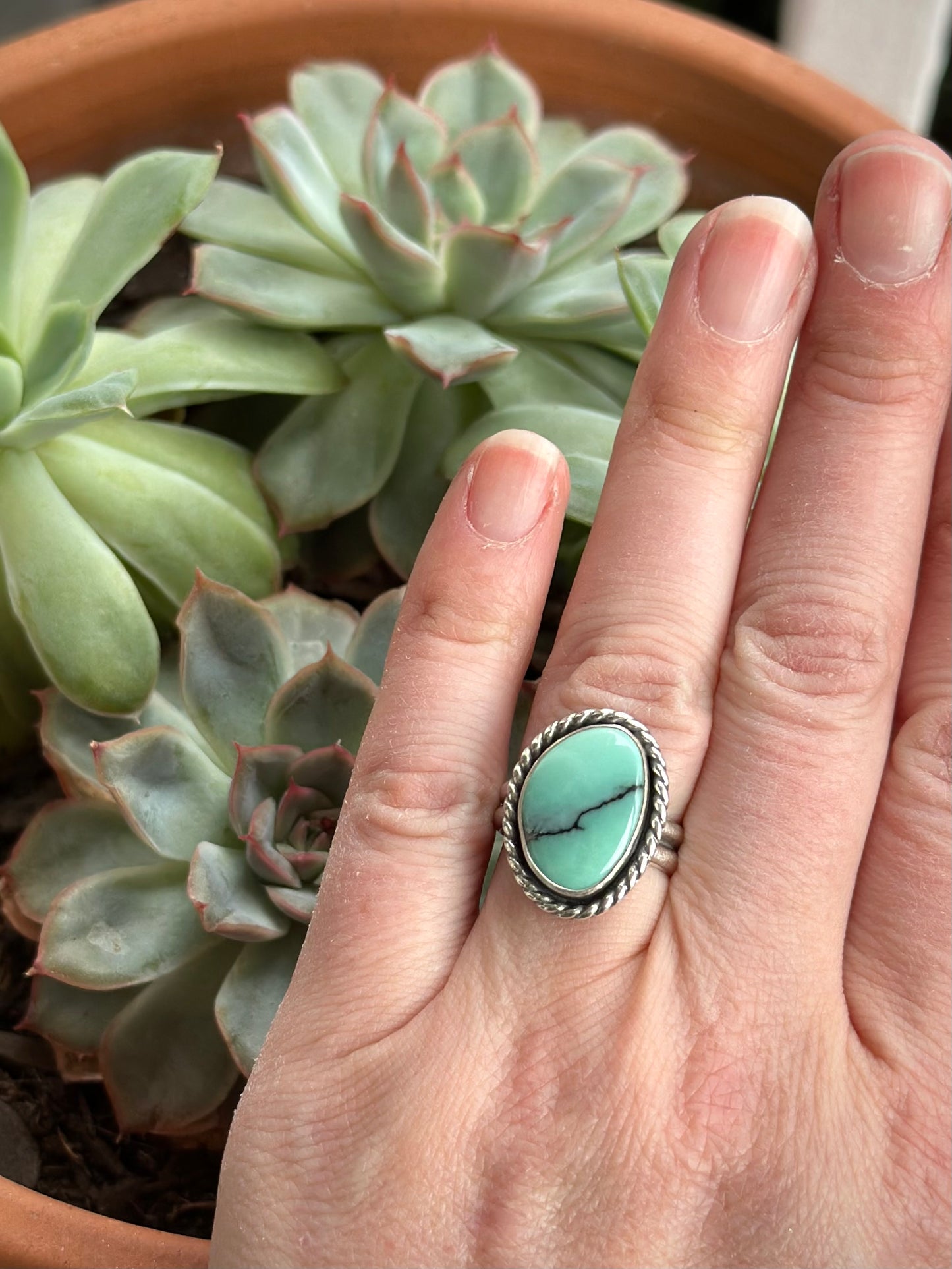 Desert Bloom Variscite Twist Ring in size 6.5