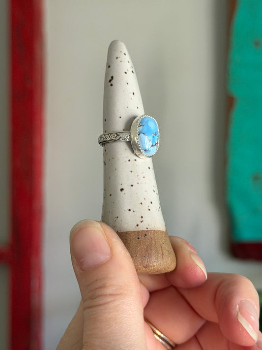 Golden Hills Turquoise Ring with Fleur band size 6.75