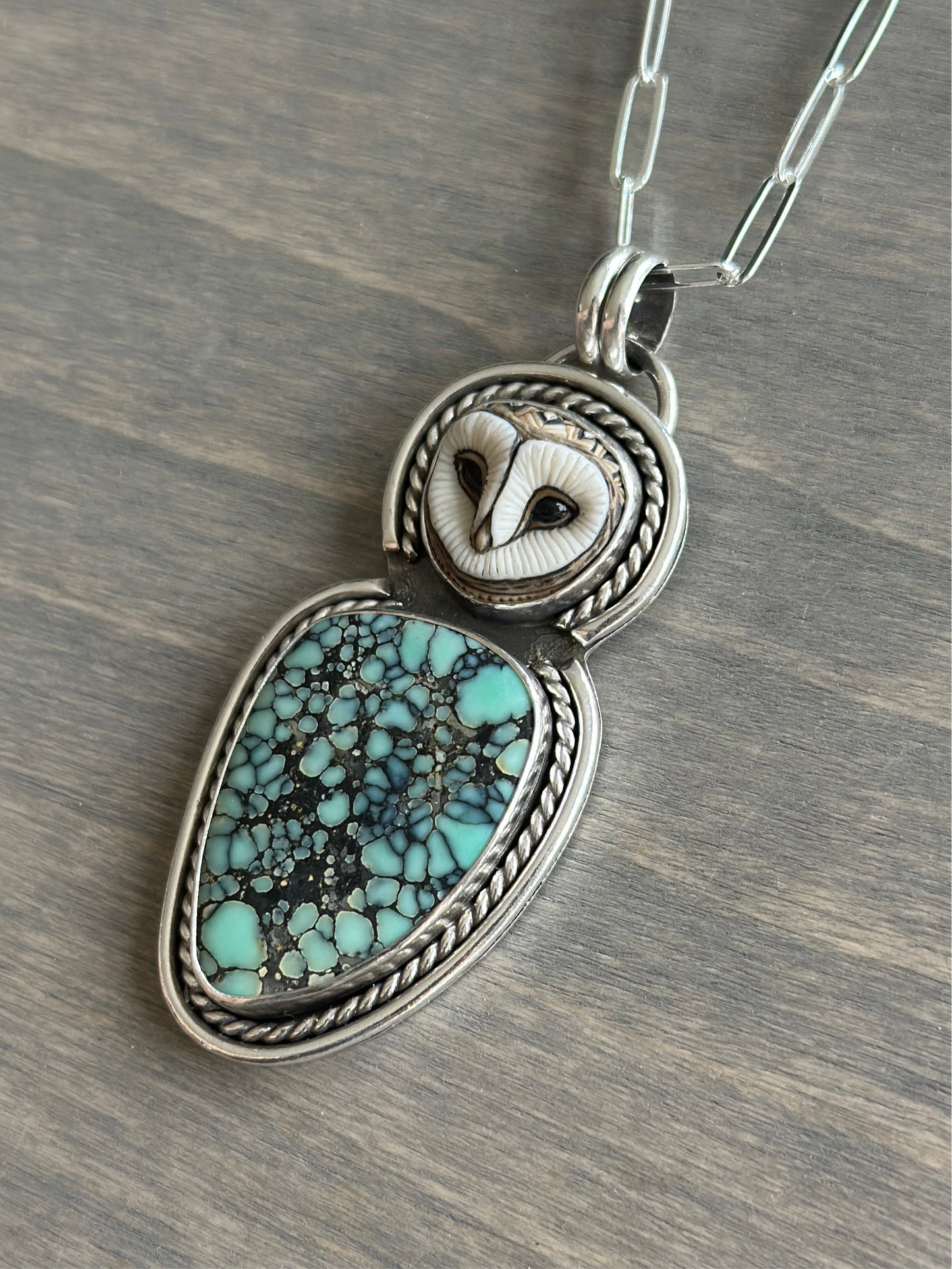 Laura Mears Owl + New Lander Variscite Pendant