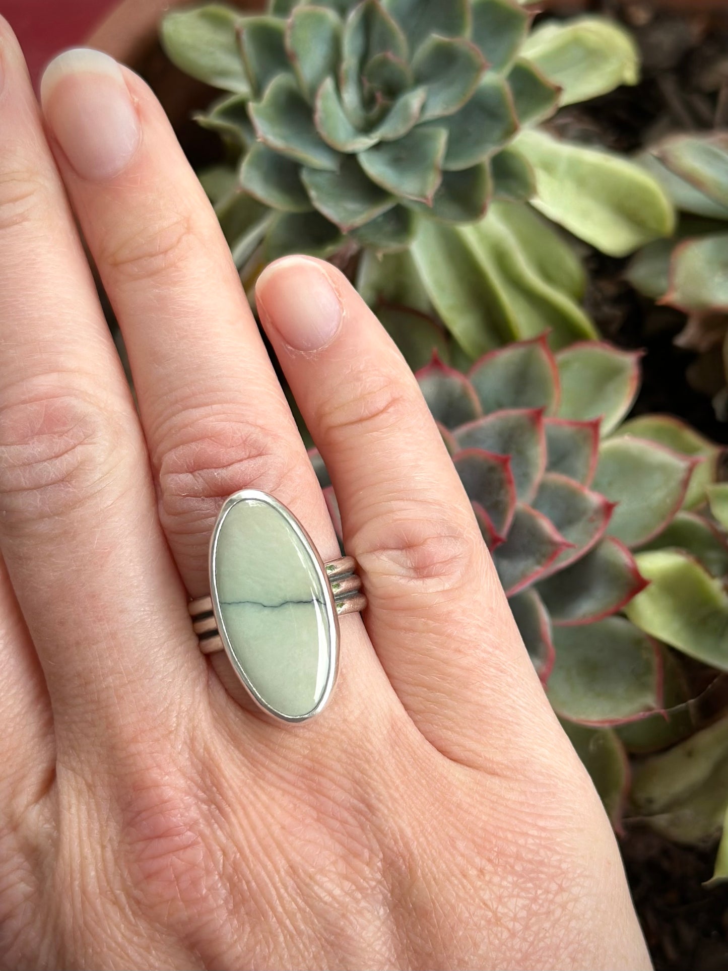 Ivory Desert Bloom Variscite Ring size 7.25